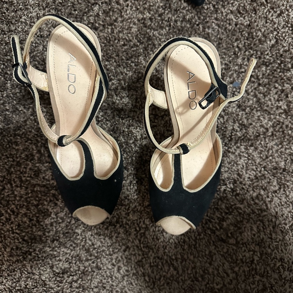 Aldo Black and Cream Elegant Heels